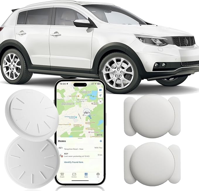 Mini GPS Tracker for Vehicles,Real Time Car Tracker Work with Apple Find My(iOS Only),No Subscription Global Coverage Car Locator with Magnetic Case (White,2PCS)