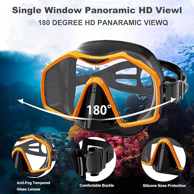 Snorkeling Gear for Adults,Dry-Top Snorkel Mask Set with Tempered Glass,Anti-Fog & Anti-Leak Panoramic Swim Mask,Adjustable Snorkel Kit with Carry Bag for Scuba Diving,Swimming,Travel