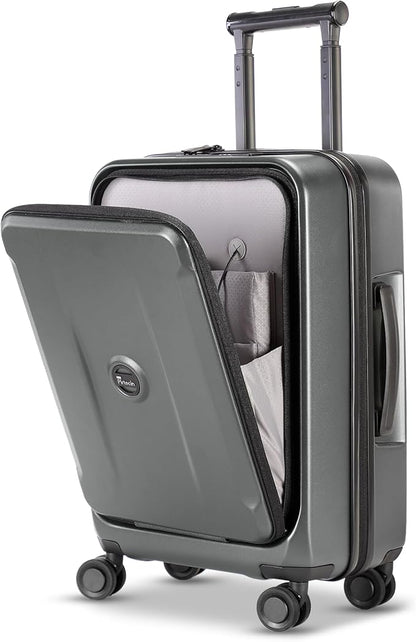 Carry On Luggage with Front Pocket & USB Port, PC Hardside 20 Inch luggage with Spinner Wheels & Built-in TSA Lock, Durable Lightweight Rolling Suitcase, Carry-On 20-Inch, Gray