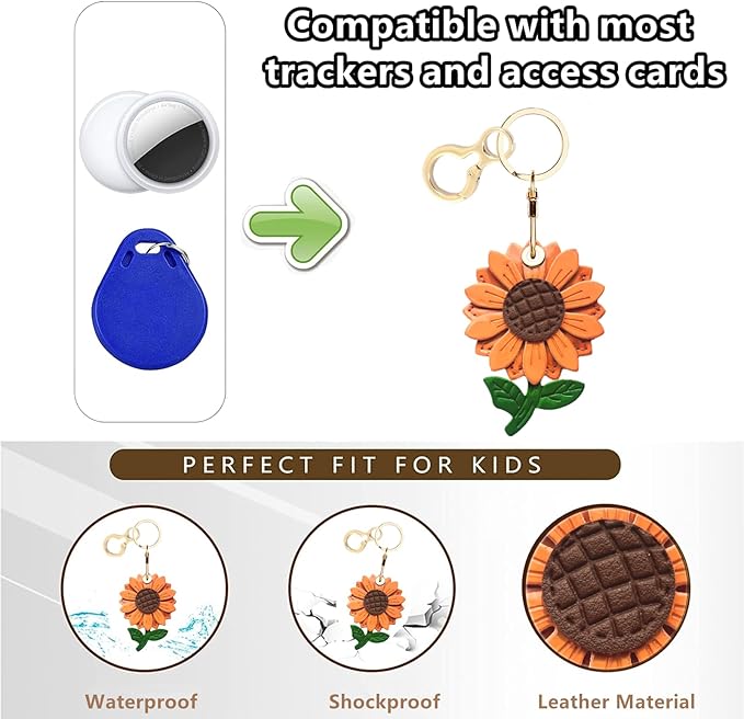 Shiny Leather Charm Keychain Holder Case Compatible with AirTag,Cute Protective Cover with Keyring,Anti-Scratch Finder GPS Tracker Case for Wallet Keys,Bag,Pets(Flower C)