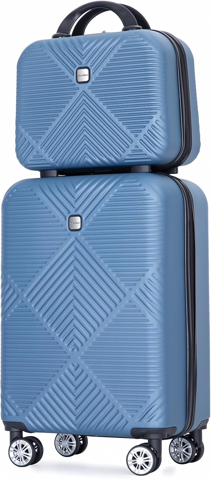 2 Piece Carry on Luggage Set, Airline Approved 20 Inch Luggage with Cosmetic Case Hard Shell Suitcase with Spinner Wheels, Dark Blue