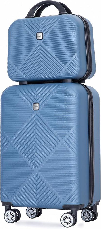 2 Piece Carry on Luggage Set, Airline Approved 20 Inch Luggage with Cosmetic Case HardShell Suitcase with Spinner Wheels, Lightweight Durable Hardside Suitcases Set, Blue