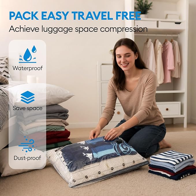 Vacuum Seal Bags for Clothing Travel with Electric Pump, Space Saver Vacuum Storage Bags Sealed, 13 Pack Compression Packing Bags for Luggage, Blankets Clothes, Comforter (2 Jumbo+3 L+3 M+5 S)