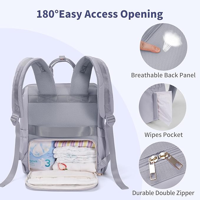 CEI-CEI Diaper Bag Backpack for Mom and Dad, Puffer Baby Bag Backpack with Insulated Pocket, Water-Resistant, Unisex Travel Backpack with Changing Pad & Stroller Straps