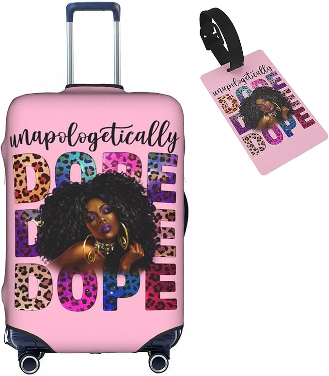 Travel Suitcase Protector African American Girl Elastic Protective Washable Luggage Cover With Concealed Zipper Suitable For 18-32 Inch(M (for 22-24 inch luggage))