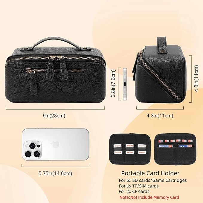 Electronic Organizer Accessory Tech Pouch Water Resistant Travel Bag for MacBook Charger, Cables, Power Bank, Hard Drive, Cords Storage，with Removable Card Slots for Memory Card(black)