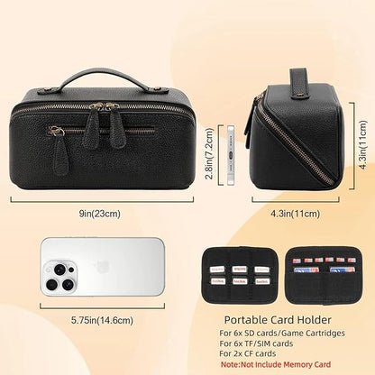 Electronic Organizer Accessory Tech Pouch Water Resistant Travel Bag for MacBook Charger, Cables, Power Bank, Hard Drive, Cords Storage，with Removable Card Slots for Memory Card(black)