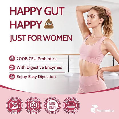Vaginal Probiotics for Women Gummies, 200 Billion CFU Prebiotics and Probiotics Gummies for PH Balance & Urinary Health, with Kombucha, Akkermansia for Digestive Health, Cranberry Flavor, 60 Count