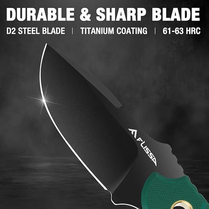 FLISSA Fixed Blade Knife, 7 Inch Full Tang Hunting Knife with G10 Handle, Kydex Sheath and Emergency Rope for Tactical, Survival, Camping, Hiking(Green)