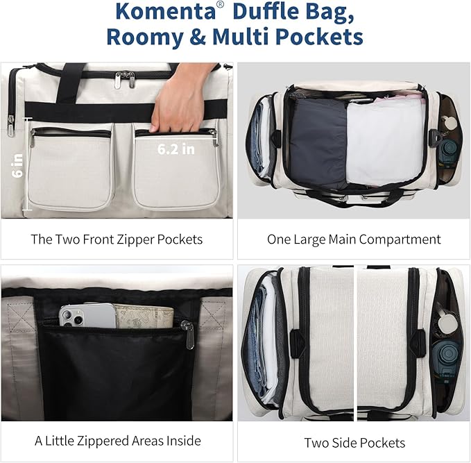 20 inch Gym Bag for Men, 40L Sports Duffle Bag with side pockets durable Weekend Overnight Bag for Travel, Workout, Fitness (White)