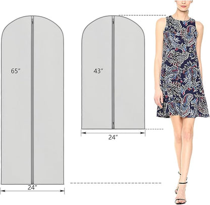 Zilink 65" Dress Bags for Gowns Long Extra Long Garment Bags for Hanging Clothes Dress Cover Bag for Closet Storage Grey, 3 Pack