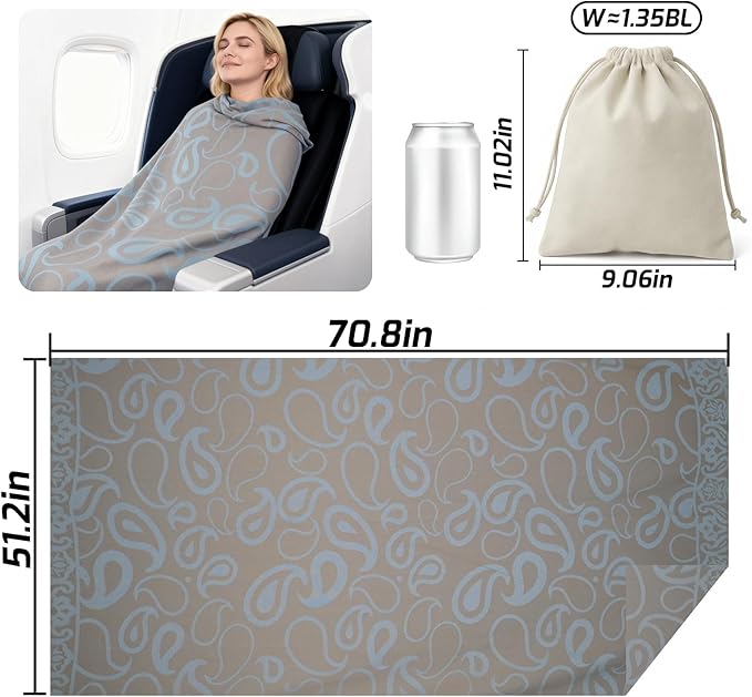 Compact Travel Blanket - Ultra Soft & Lightweight Knit Design Airplane Blanket, 53x72 Inch, Stylish Travel Shawl Wraps for Flights, Car,Travel Essentials, Gifts, Camping