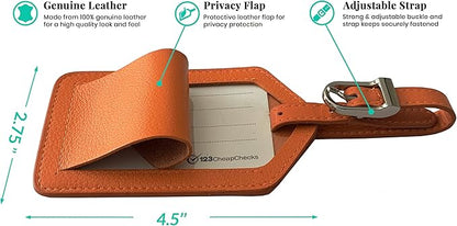 Personalized Monogrammed Leather Luggage Tags - 3 Pack