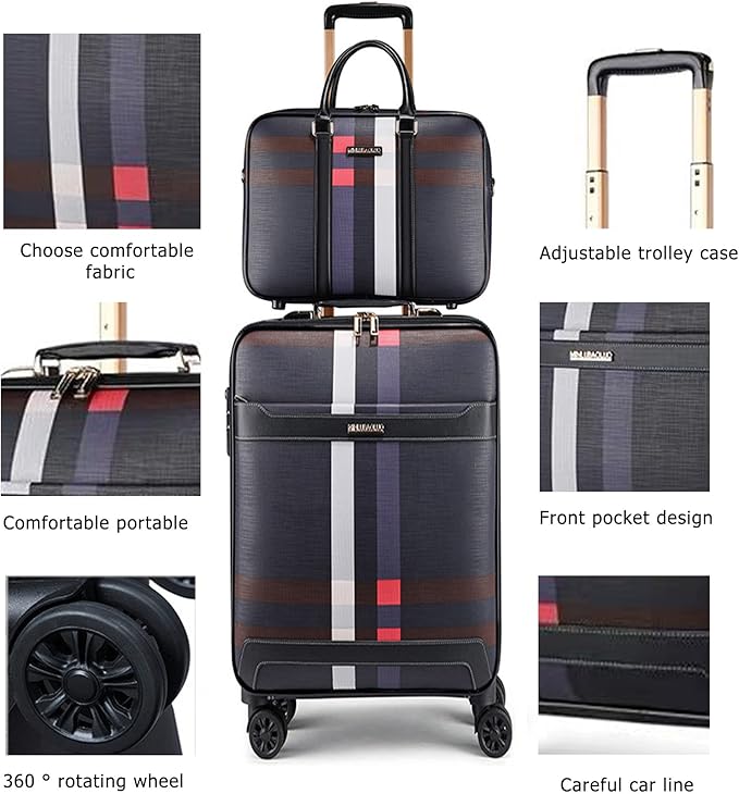 feilario 2Pcs Leather Business Spinner Wheel Luggage Waterproof Carry-On Suitcase with TSA Lock - Capacity 36-55L