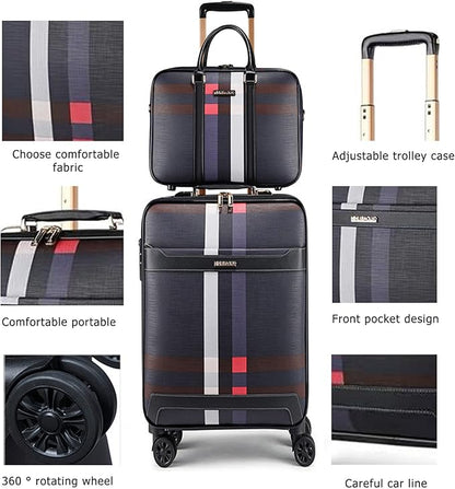 feilario 2Pcs Leather Business Spinner Wheel Luggage Waterproof Carry-On Suitcase with TSA Lock - Capacity 36-55L