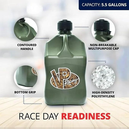 VP Racing Utility Container 5.5 Gallon - 2 Pack with 2 Deluxe Hoses and a Get Bent Hose Bender (Camo, 2 Pack)