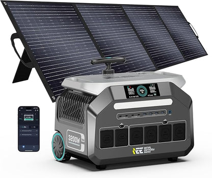IEE 3200W/2048Wh Solar power station With 200W Solar Panel,P3200 Solar Generator(6400W Peak),1800W Super Fast Charging,APP Control Emergency Power Station for Home, Camping, Power Outages