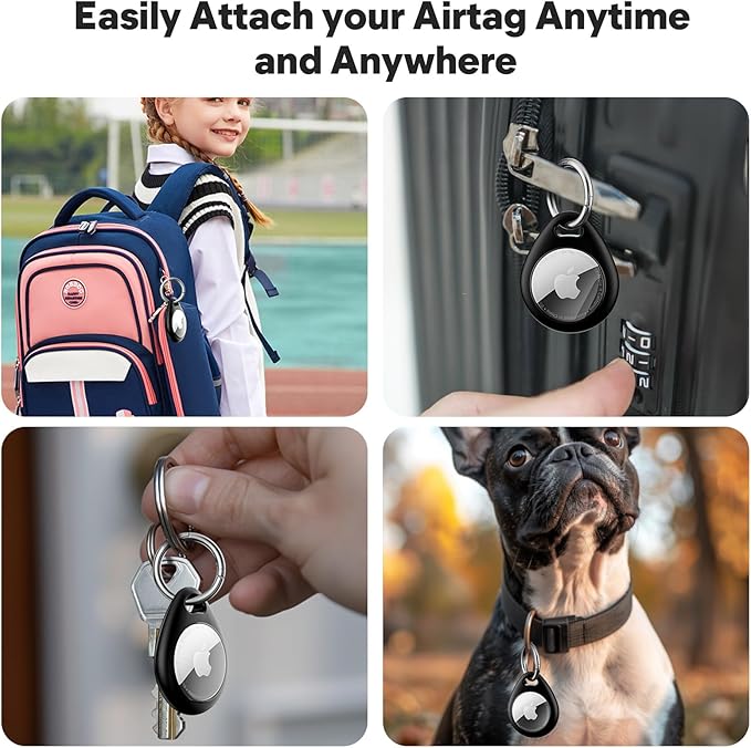 MAIRAN AirTag Holder 4 Pack, Anti-Scratch Waterproof TPU Protective Case with All-Metal Keychain Clip, Durable Apple AirTag Accessories for GPS Tracker FitsKeys, Pet Collar, Luggage,Backpacks