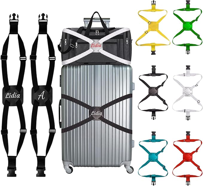 Personalized Luggage Straps Bag Bungee, Custom Luggage Straps for Suitcases - Add a Bag Securely, Burst-Proof Elastic Travel Strap, High-Vis Luggage Connector Straps Adjustable 28"-95" (1)