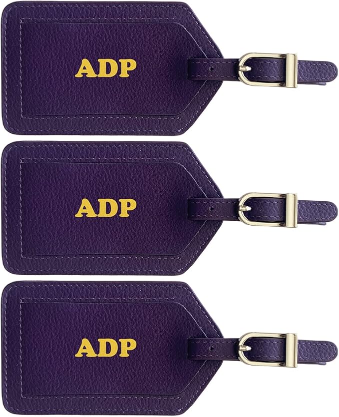 Personalized Monogrammed Leather Luggage Tags - 3 Pack