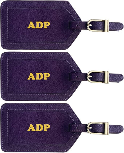 Personalized Monogrammed Leather Luggage Tags - 3 Pack