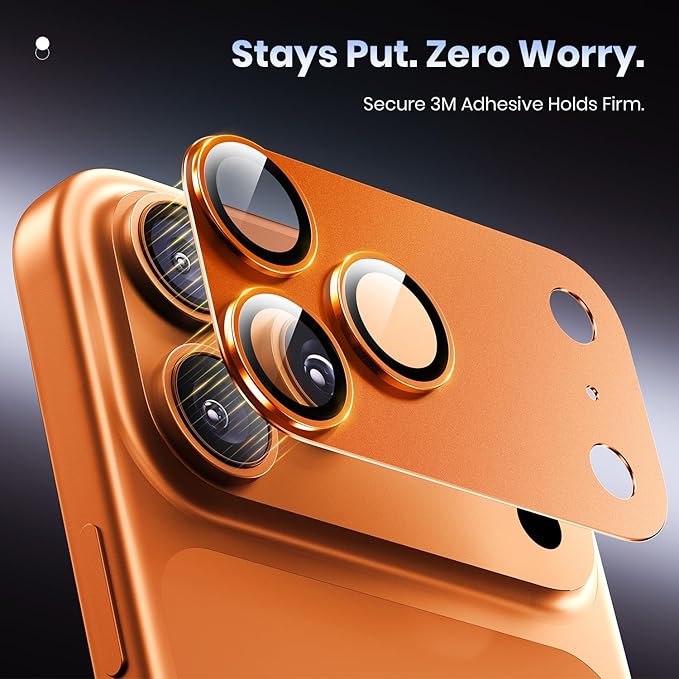 Hoerrye for iPhone 17 Pro Max Camera Lens Protector - [12FT Shatterproof Military Grade] [Strong Adsorption] 9H+ Tempered Glass Camera Screen Full Protective Cover Case Friendly,Cosmic Orange