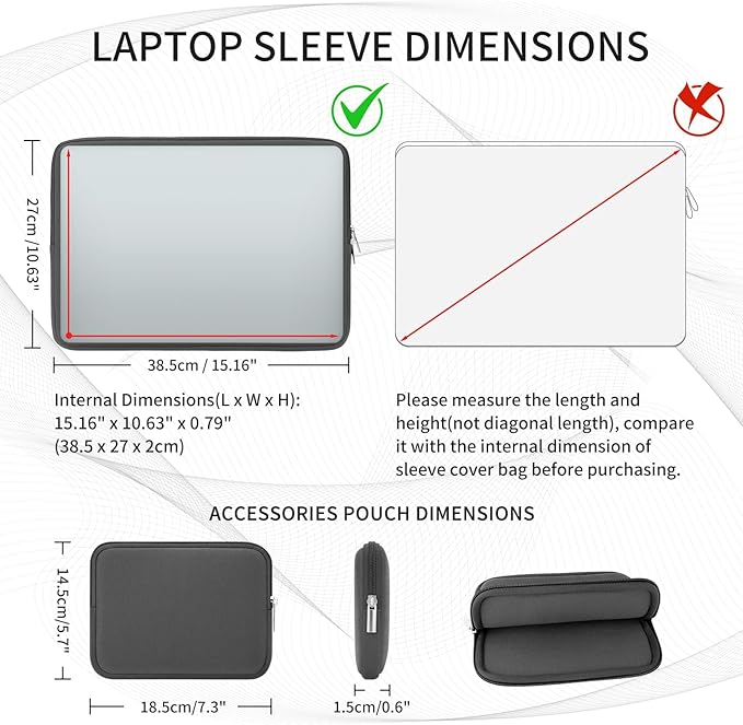 RAINYEAR 15.6 Inch Laptop Sleeve Case Soft Fluffy Lining Zipper Padded Cover Carrying Bag with Accessories Pouch, Compatible with 15.6" Notebook Computer Chromebook (Gray, Upgraded Version)