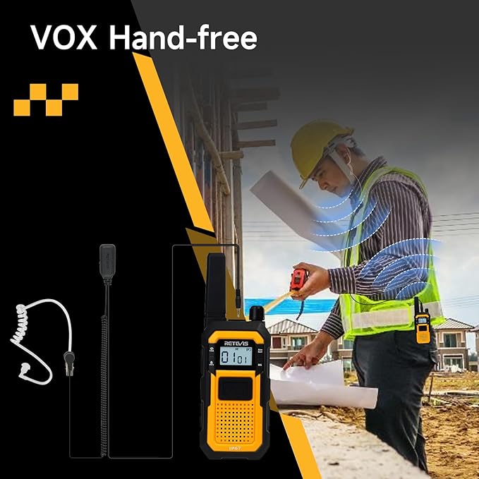 Retevis RB48 Radios Walkie Talkies with Earpiece, Heavy Duty 2 Way Radio Long Range, MIL-STD 810H Two Way radios, Advanced Triple Proof, VOX, 2000mAh, Vibration Reminder, Emergency Alert(10 Pack)