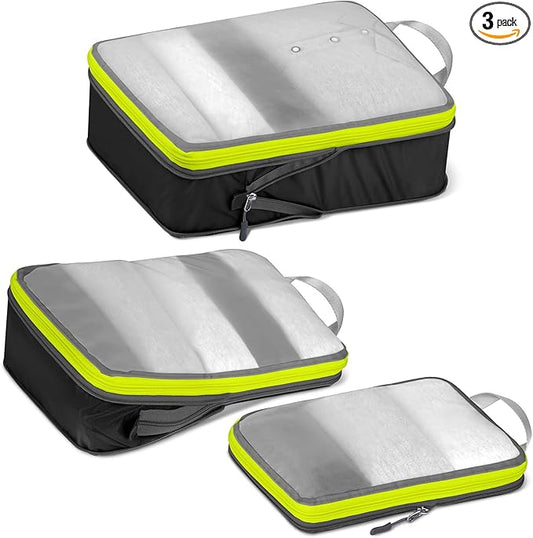 Cipway Mesh Compression Packing Cubes, Ultralight See Through Luggage Organizer Bags, Travel Essentials for Carry on Suitcase （3Pcs,Black）