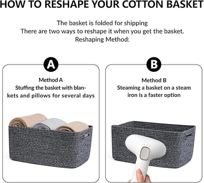 Large Storage Baskets for Shelves, Closet Organizers Bins for Clothes Blanket Towels, Baby Nursery, Toy Baskets Box, Woven Rope Baskets, 17 x 13 x 7.5”, 3 Packs Dark Gray