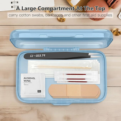 FYY Weekly Pill Organizer with Labels,8 Compartments Travel Daily Pill Case Airtight Moistureproof Large Pill Box to Hold Vitamins, Fish Oil, Supplements,Cotton Swab and Bandages-Blue