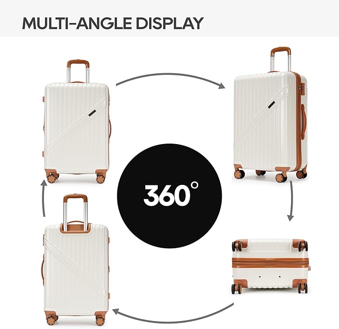PRIMICIA GinzaTravel Luggage Sets 3-Piece Expandable Suitcases with Wheels PC+ABS Durable Hardside Luggage sets TSA lock（White + Brown）