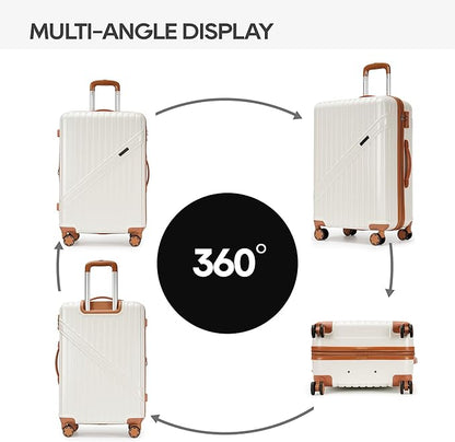 PRIMICIA GinzaTravel Luggage Sets 3-Piece Expandable Suitcases with Wheels PC+ABS Durable Hardside Luggage sets TSA lock（White + Brown）