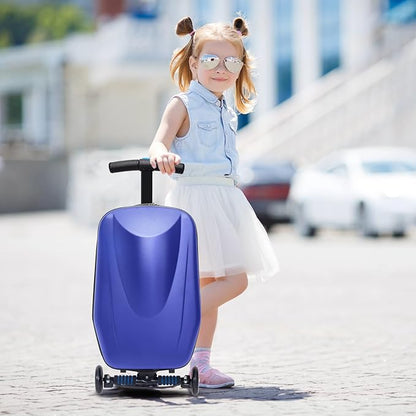 20" Kids Scooter Suitcase Ride-On Carry-On - 2-in-1 Lightweight Hardshell Luggage for Airplane Travel, Foldable Rolling Suitcase for Boys & Girls Ages 4-12