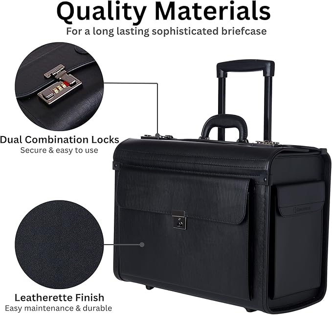 Alpine Swiss Rolling 17" Laptop Briefcase on Wheels Attache Lawyers Case Legal Size