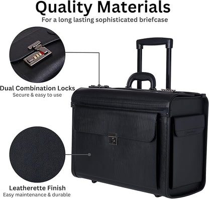 Alpine Swiss Rolling 17" Laptop Briefcase on Wheels Attache Lawyers Case Legal Size