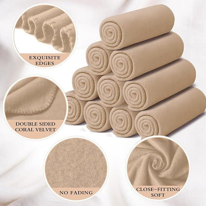 Kinlop Fleece Blanket Bulk 60 x 50 Inch Soft Lightweight Fleece Cozy Blanket Warm Throw Plush Pet Throw for Bed Couch Sofa Home Office Wedding Gifts Travel Camping(Khaki,40 Packs)