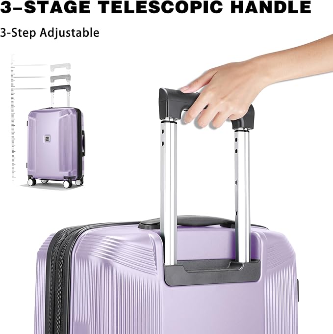 Luggage Sets 3 Piece, Lightweight Expandable PC Hardside Durable Suitcases with Spinner Wheels & TSA Lock, 20/24/28 Inch, Purple