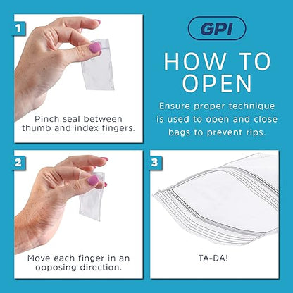 Clear Plastic Reclosable Zip Bags - Bulk GPI Pack Of 200 1.5" x 1.5" 2 Mil Thick Strong & Durable Poly Baggies with Resealable Zip Top Lock for Travel, Storage, Packaging & Shipping.