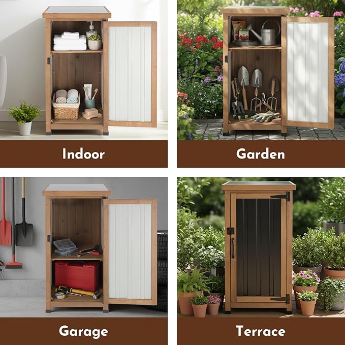 33.5" H Small Storage Corner Floor Cabinet, 2 Shelf Narrow Storage Unit with Adjustable Shelves, Metal Top for Organizing Garage, Pool, Laundry Room,Planting Work Station or Small Spaces