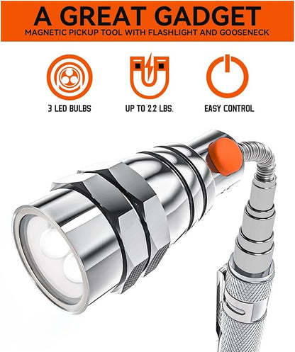 VIBELITE Extendable Magnetic Flashlight with Telescoping Magnet Pickup Tool-Cool Gadget Christmas Gifts Stocking Stuffers for Men, Teen Boys, Dad, Father, Mechanic, Boyfriend, Women, Silver, 2 Pack