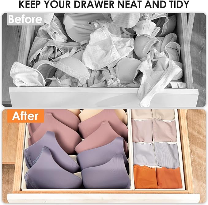 Criusia Drawer Organizer Clothes, 16 Pack Dresser Organizer Bins for Baby Clothes, Underwear Sock, Fabric Closet Organization and Storage Dividers for Nursery Bedroom (96 Compartments, Beige)