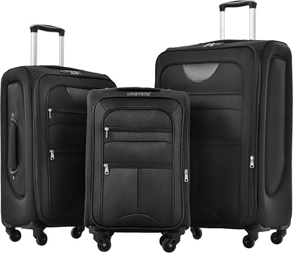 Luggage Sets 3 Piece Softside Expandable Lightweight Durable Softshell Suitcase Sets Spinner Wheels TSA Lock