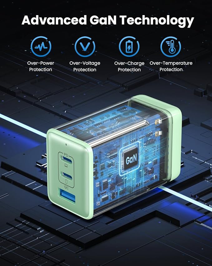 128W USB C Wall Charger,GaN III 3-Port Fast Charging Station,PD QC Foldable Charger Block Portable 65W Laptop Adapter for MacBook Pro/Air,iPad Pro,Galaxy S23,Dell XPS 13,iPhone 17/16/Pro etc