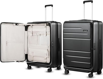 LUGGEX Checked Suitcase with Spinner Wheels, FLO5 Expandable Polycarbonate Hard Shell Suitcase with TSA Approved Lock (FX-Core, Black, 28 Inch)