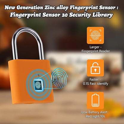 UMIKSMART Padlock, Keyless Fingerprint Padlock with USB Charging, Gym Lockers, School Lockers, Luggage, Storage Boxes, Cabinets, Backpack, Thanksgiving Gifts (Autumn Harvest Orange)
