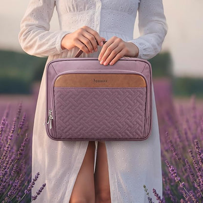 Travel Hanging Toiletry Bag for Women, with Jewelry Organizer Compartment, Medium Waterproof Hanging Makeup Accessories, Cosmetic Essentials, Toiletries Dopp Kit Set with Trolley Belt, Dark Purple