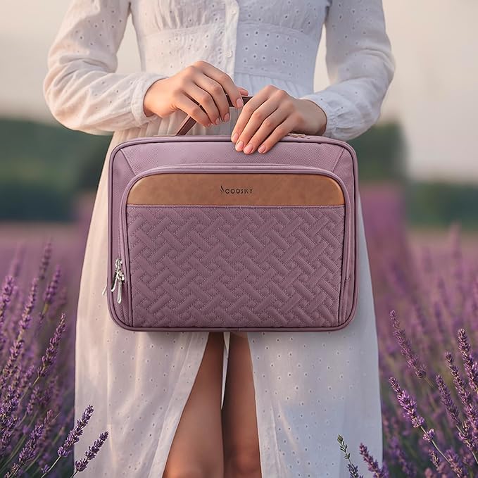 Travel Hanging Toiletry Bag for Women, Extra Large Makeup Bag, Holds Full-Size Shampoo, with Jewelry Organizer Compartment, Waterproof Cosmetic Bag, Toiletries Kit Set with Trolley Belt, Dark Purple