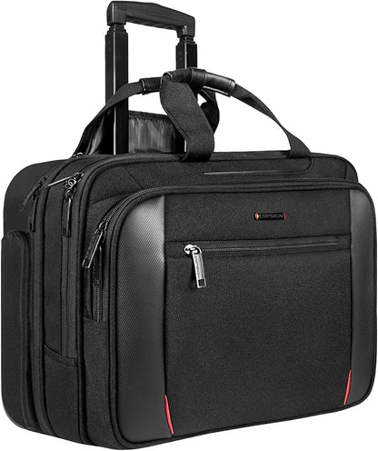 EMPSIGN Rolling Briefcase Laptop Bag,17.3" Computer bag with wheels, Water Repellent Travel Roller Underseat Bag with RFID Blocking Pocket,Rolling Work Bags for women/men -Black