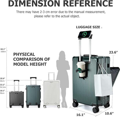feilario 24in Aluminium Frame Zipperless PC Hard Shell Spinner Wheels Luggage, Built-In TSA lock Carry on Suitcase, with Cup Holder, USB Port, Phone Holder